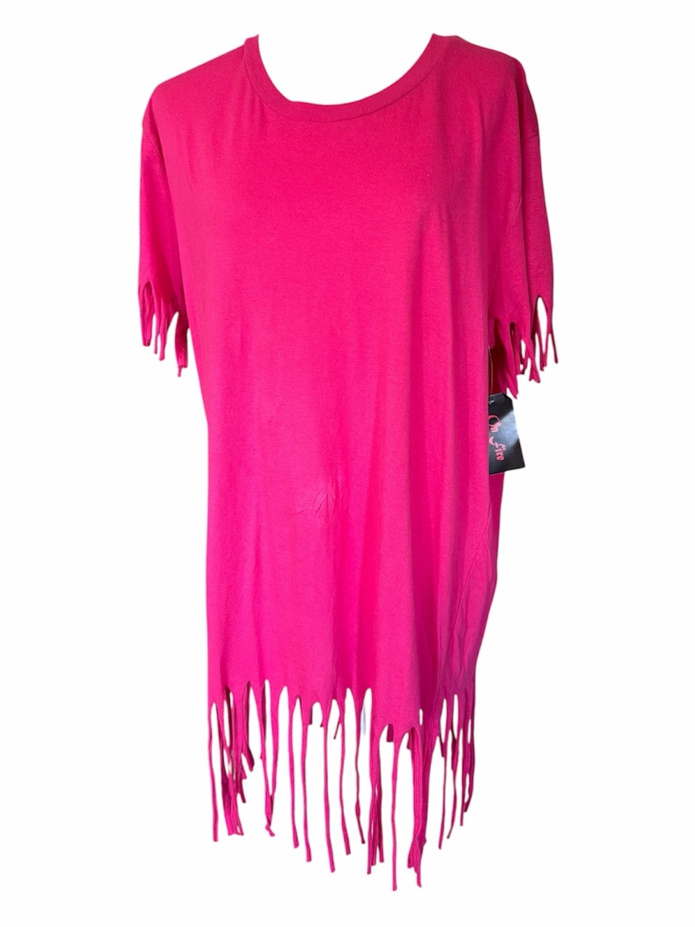 One Fire Hot Pink Fringe Short Sleeve Tunic
